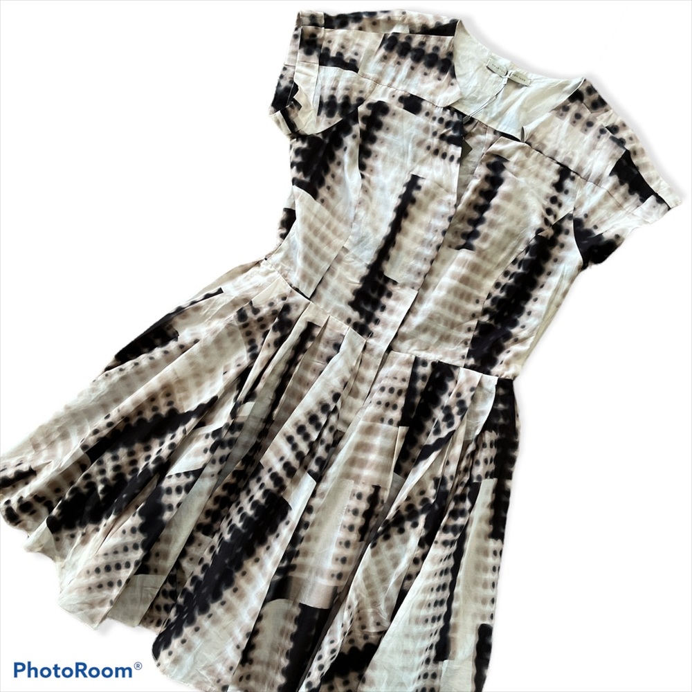 NWT HOLSTEN HERITAGE BLACK FADING DOTS PATTERN A-LINE BUTTON FRONT DRESS, SZ: 6
